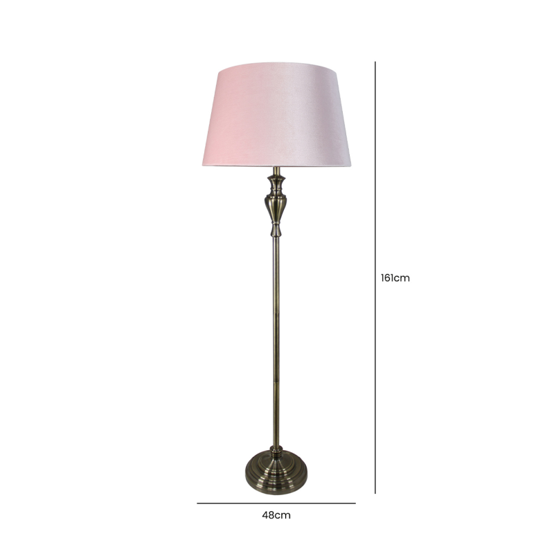 Large Brass Floor Lamp With Blush Pink Velvet Empire Shade