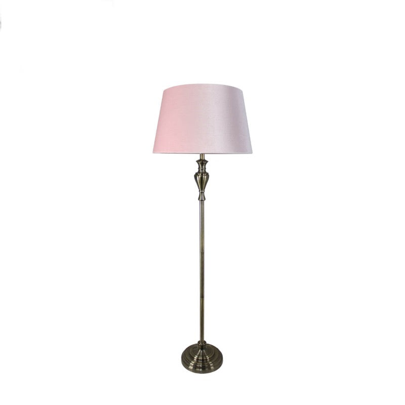 Large Brass Floor Lamp With Blush Pink Velvet Empire Shade