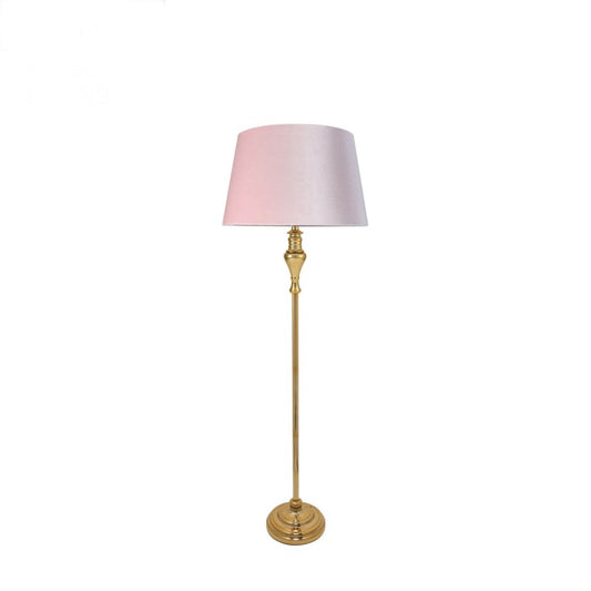 Large Gold Plated Floor Lamp With Blush Pink Velvet Empire Shade