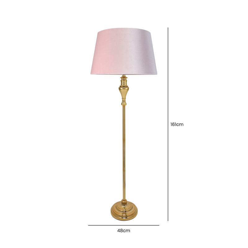 Large Gold Plated Floor Lamp With Blush Pink Velvet Empire Shade