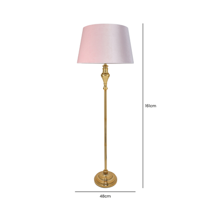 Large Gold Plated Floor Lamp With Blush Pink Velvet Empire Shade