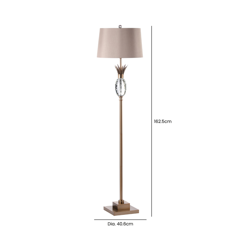 162.5cm Pineapple Glass and Taupe Faux Silk Shade Floor Lamp