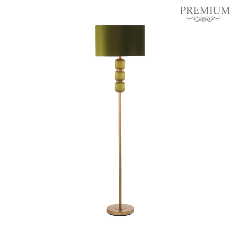 168cm Frost Green Pleated Glass with Green Velvet Shade Floor Lamp