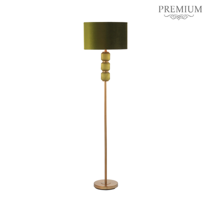 168cm Frost Green Pleated Glass with Green Velvet Shade Floor Lamp