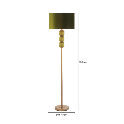 168cm Frost Green Pleated Glass with Green Velvet Shade Floor Lamp