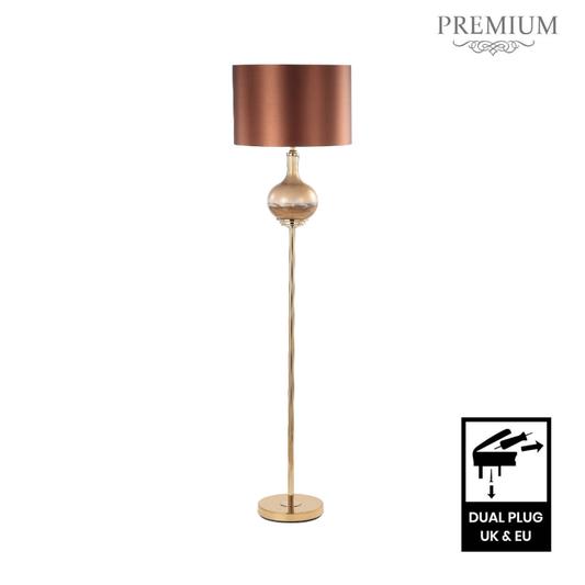 165cm Two Tone Brown Glass Floor Lamp with Dark Brown Satin Shade