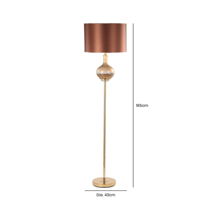 165cm Two Tone Brown Glass Floor Lamp with Dark Brown Satin Shade