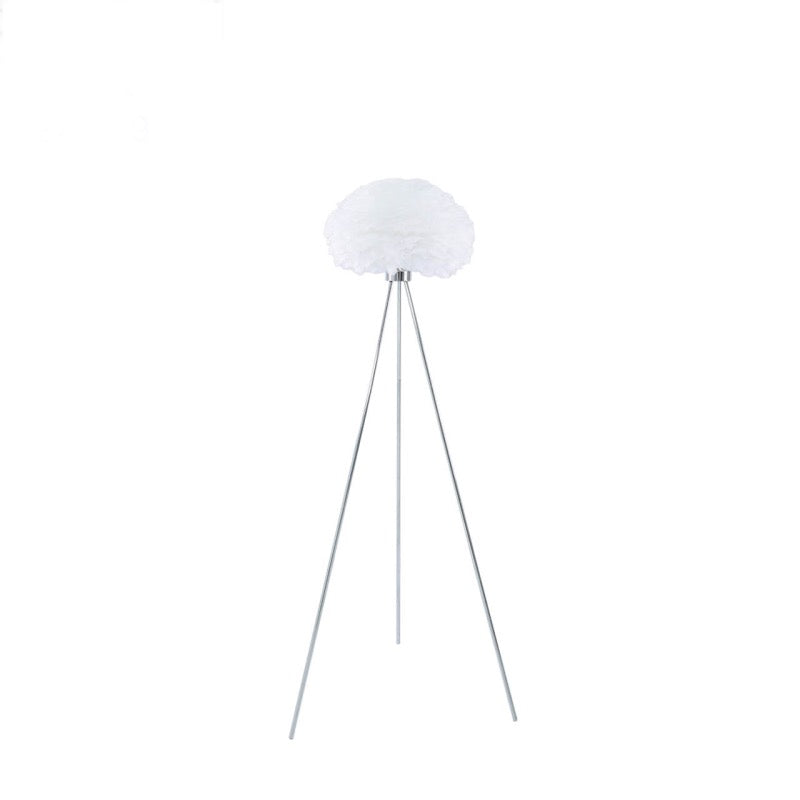 Tripod Floor Lamp with White Feather Shade