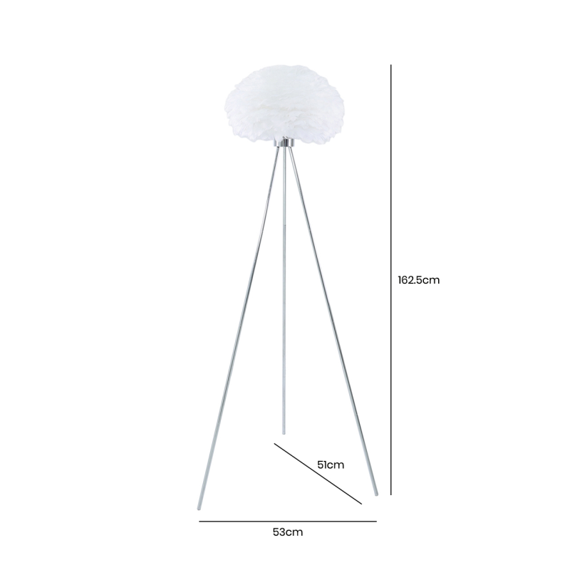 Tripod Floor Lamp with White Feather Shade