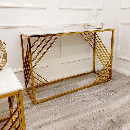 Azure Gold Console Table with Polar White Sintered Top