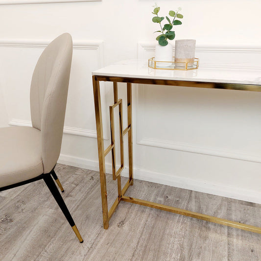 Geo Gold Console Table with Polar White Sintered Top