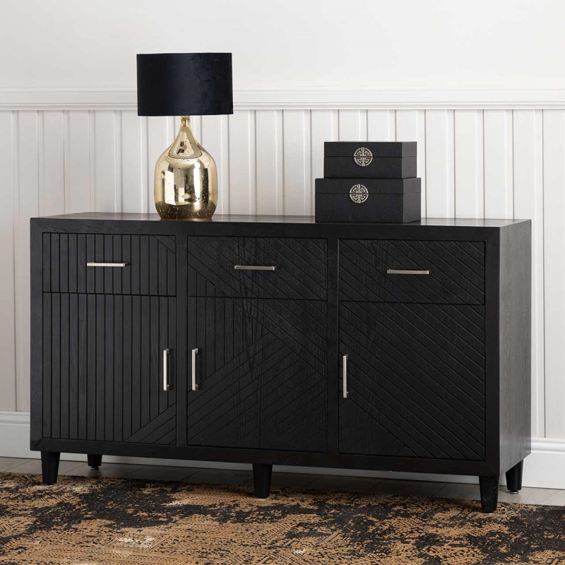 Solano Black 3 Drawer 3 Door Sideboard