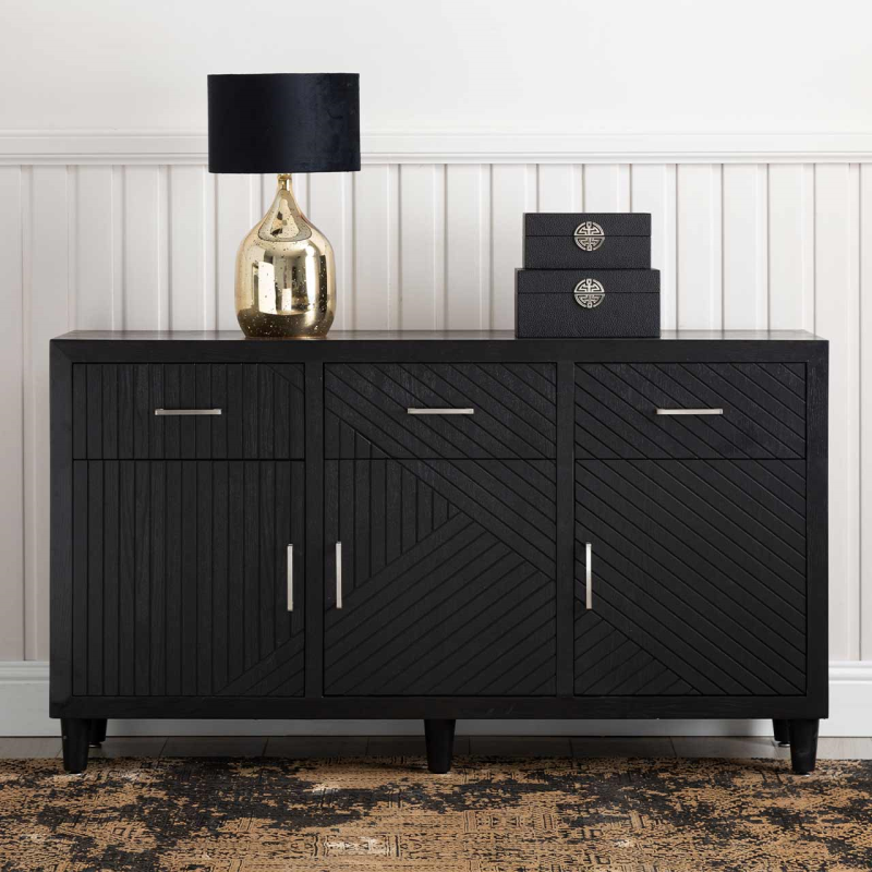 Solano Black 3 Drawer 3 Door Sideboard