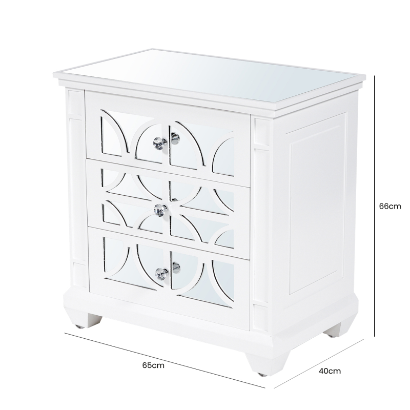 Torino White Wood 3 Drawer Side Cabinet