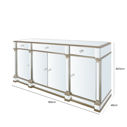 Apollo Champagne Mirrored 4 Door 3 Drawer Sideboard