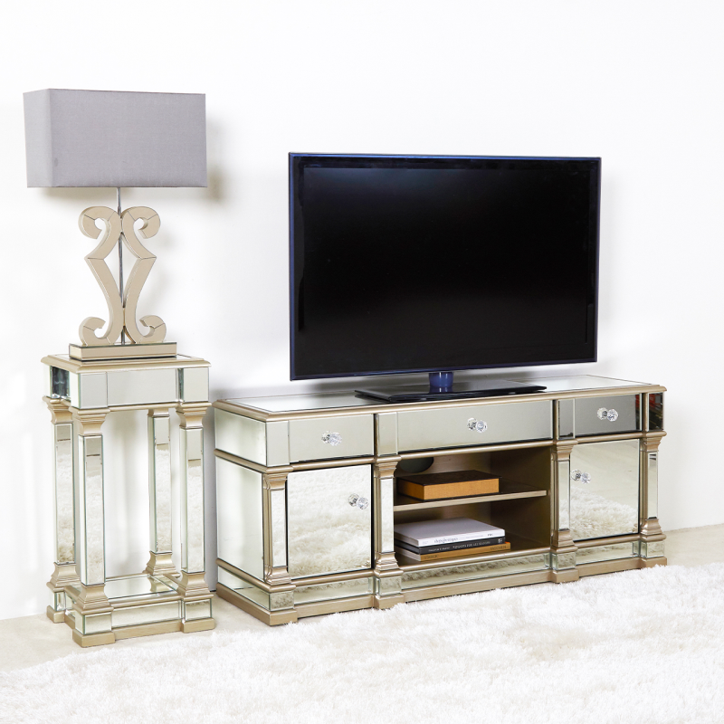 Apollo Champagne Mirrored 2 Door 3 Drawer TV Entertainment Unit