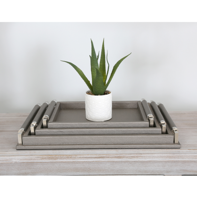 Faux Litchi Grain Set of 3 Pewter Trays