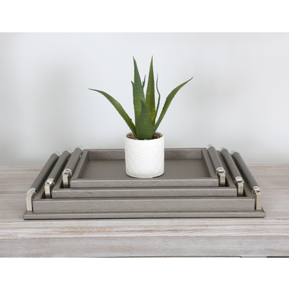 Faux Litchi Grain Set of 3 Pewter Trays