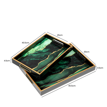 Agate Design Set of 2 Green and Gold Tray