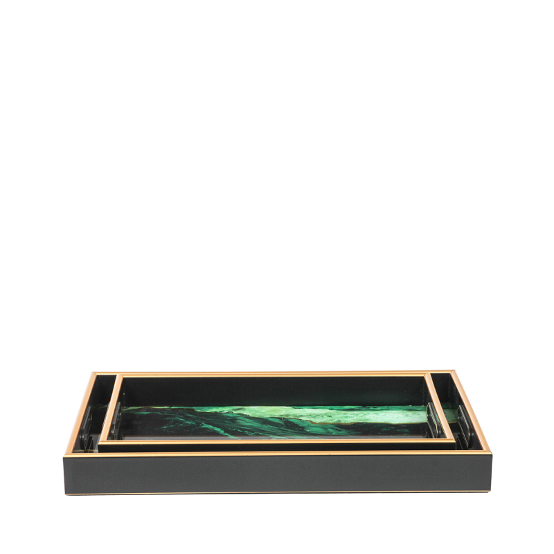 Agate Design Set of 2 Green and Gold Tray