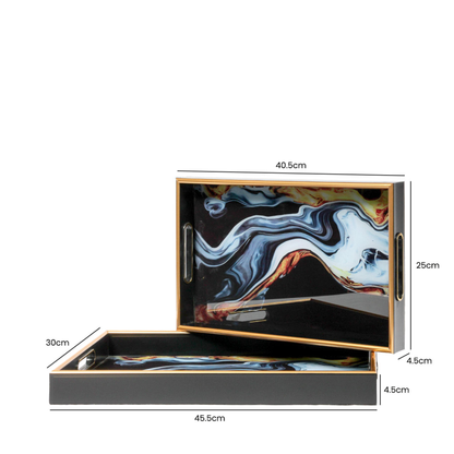 Abstract Design Set of 2 Black Blue and Yellow Tray