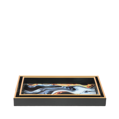 Abstract Design Set of 2 Black Blue and Yellow Tray