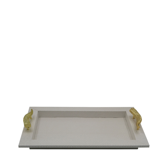 Pearl White Faux Snake Leatherwith Gold Horn Handle Tray