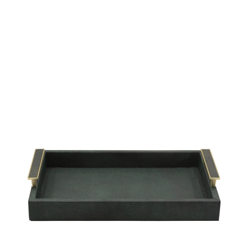 Black and Green Faux Litchi with Gold Handle Tray