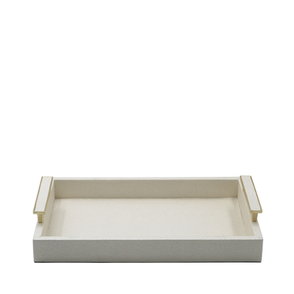 White Faux Litchi with Gold Handle Tray