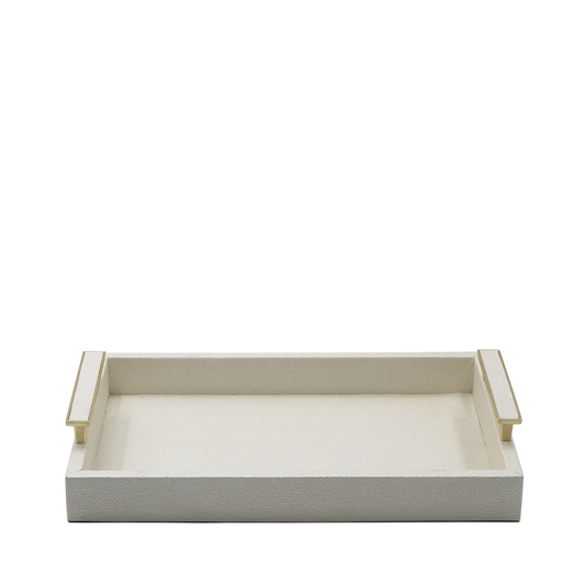 White Faux Litchi with Gold Handle Tray