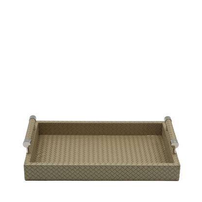 Matte Gold Faux Leather with Silver Handle Tray