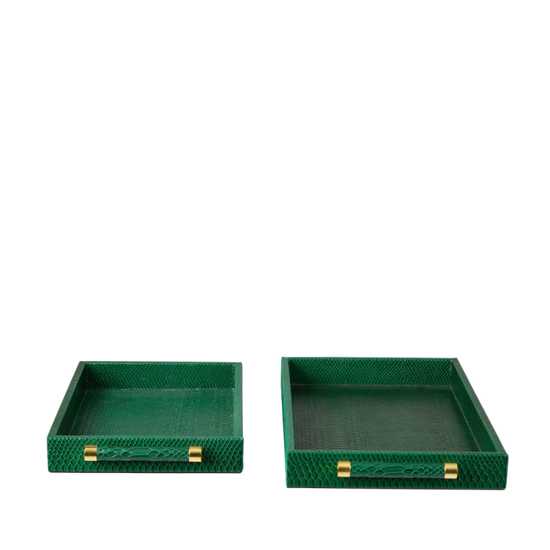 Set of 2 Faux Snake Leather Tray Green