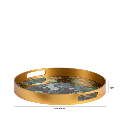 36cm Gold and Multicoloured Round Tray