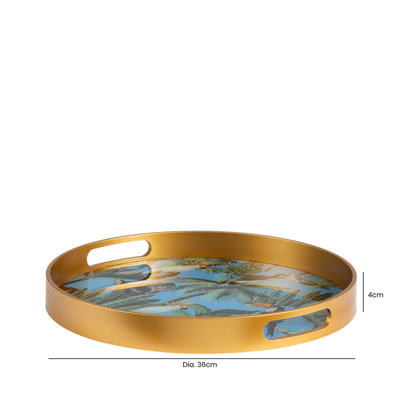 36cm Gold Blue Green Round Tray