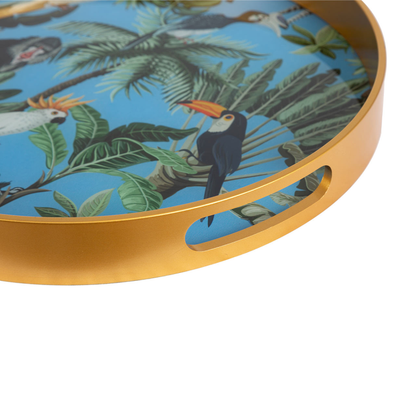 36cm Gold Blue Green Round Tray