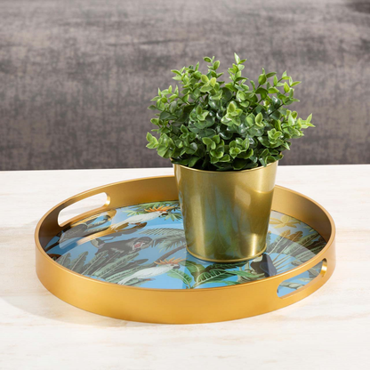 36cm Gold Blue Green Round Tray