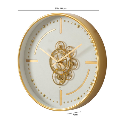 46cm White and Gold Gears Wall Clock