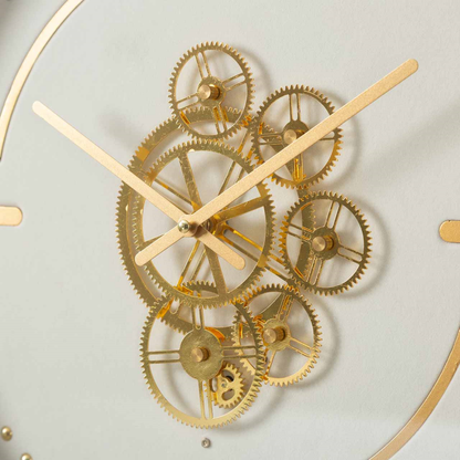 46cm White and Gold Gears Wall Clock