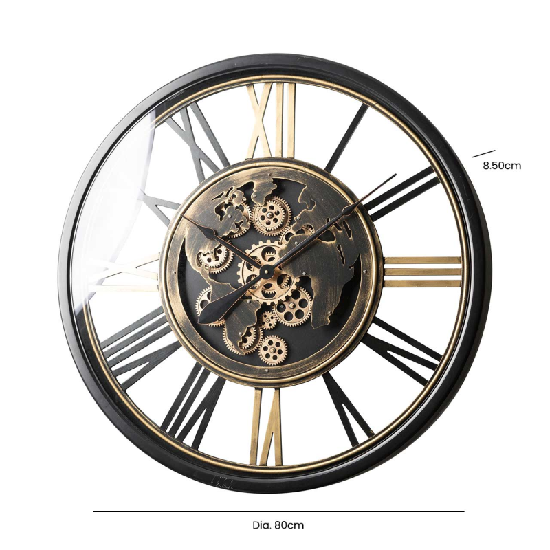 80cm Black and Gold Gear Wall Clock