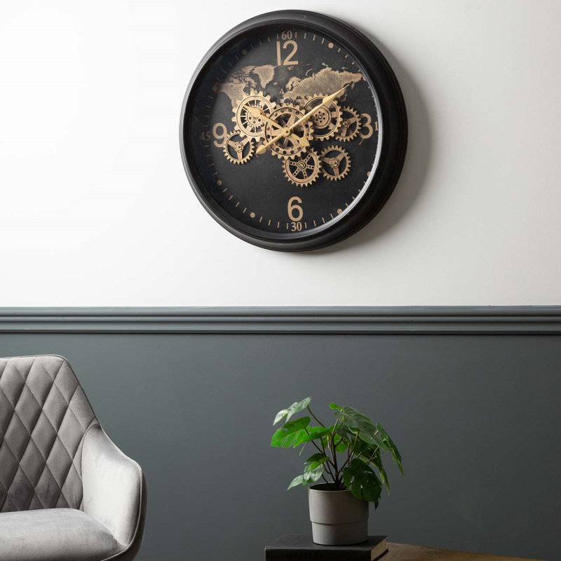 62cm Black and Gold Gear Wall Clock