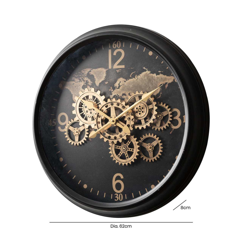 62cm Black and Gold Gear Wall Clock