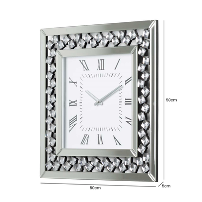 50cm Diamond Square Mirror Wall Clock