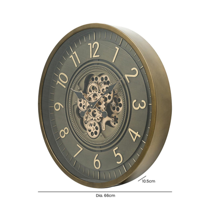 66cm Coffee Brown Gears Wall Clock