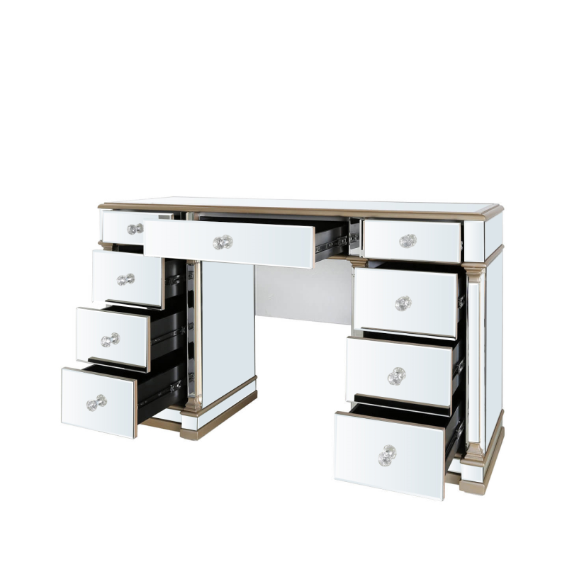 Apollo Champagne Mirrored 9 Drawer Dressing Table