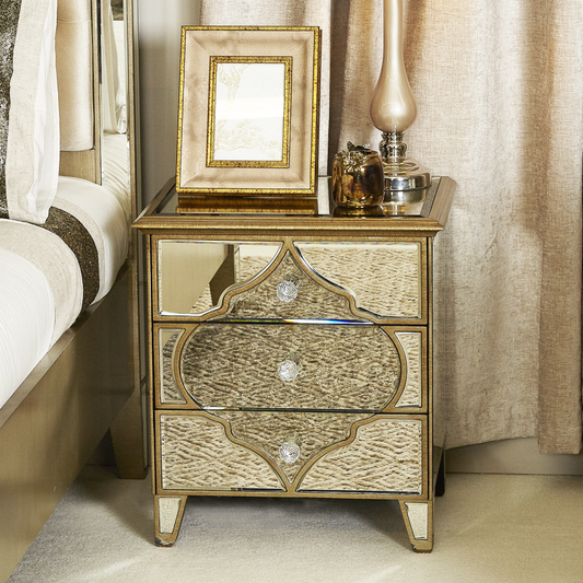 Marrakech Mirror 3 Drawer Bedside Cabinet