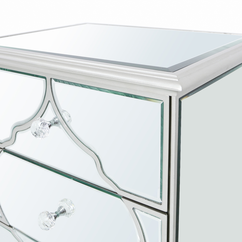 Marrakech Silver Mirror 3 Drawer Bedside Cabinet