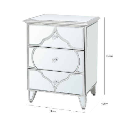 Marrakech Silver Mirror 3 Drawer Bedside Cabinet