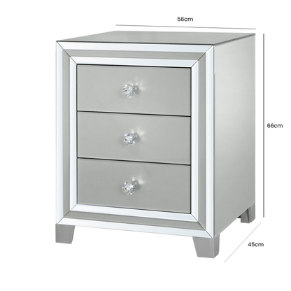 Grey Manhattan Mirror 3 Drawer Bedside Cabinet