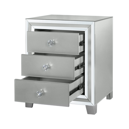 Grey Manhattan Mirror 3 Drawer Bedside Cabinet