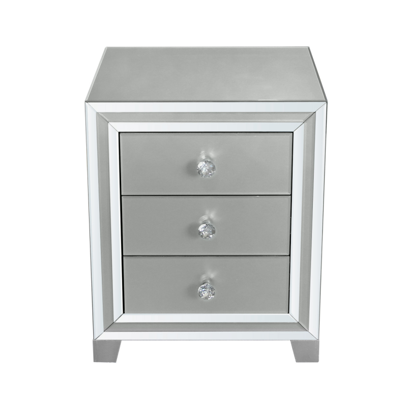 Grey Manhattan Mirror 3 Drawer Bedside Cabinet